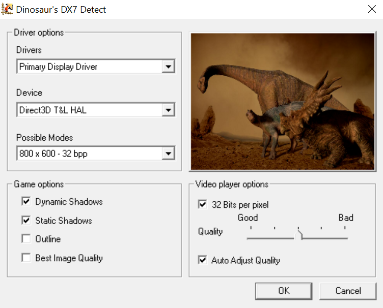Disney's Dinosaur Windows Settings