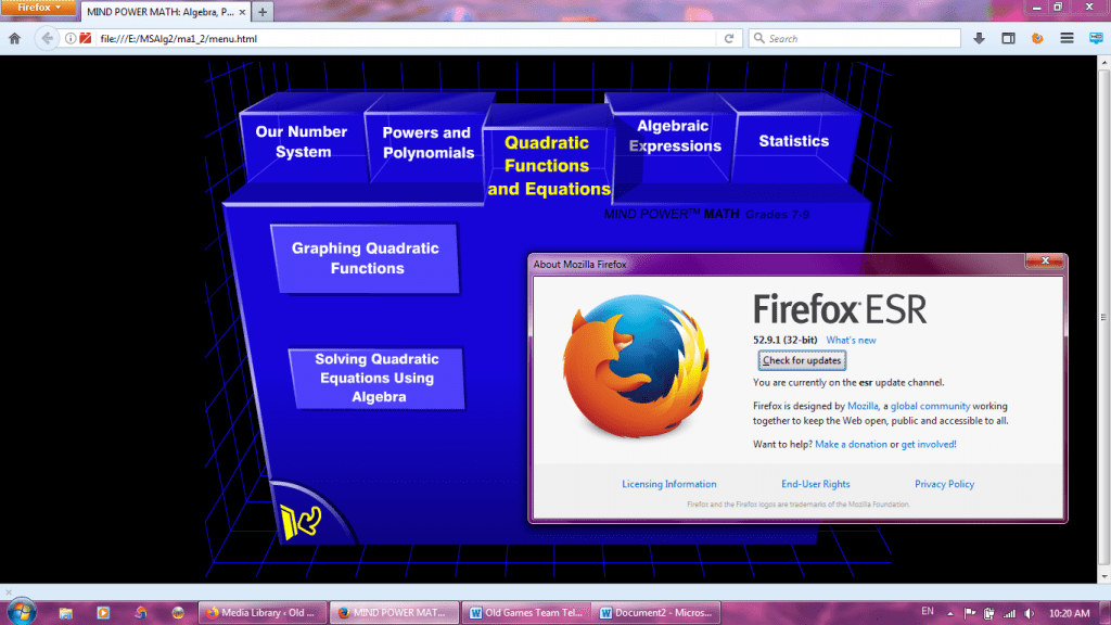 Mind Power Middle School Algebra (Firefox 52.9.1 Possable)