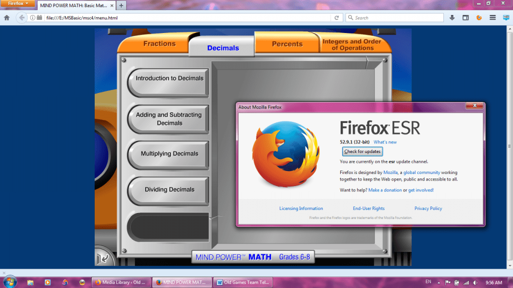 Mind Power Middle School Basic Mathematics (Firefox 52.9.1 Possable)